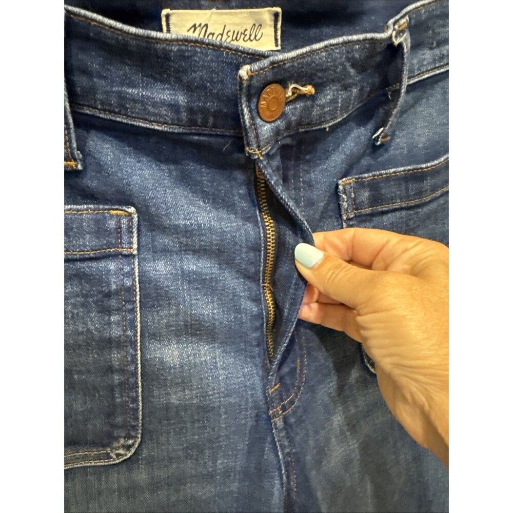 Madewell Emmett Size 30 Curvy High Rise Wide Leg Blue Jeans Patch Pockets - Picture 11 of 14
